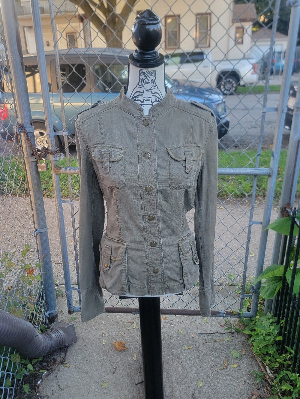 Vintage Y2K MEXX Olive Green Modal Cotton Military Utility Jacket US 12